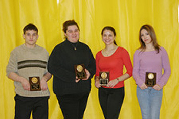 RSCS  athletes who also received coachs awards for the winter sports season (from left to right) Ted Dziadik, Kristi Garnsey, Jenna Miller, and Katie Chambers.
